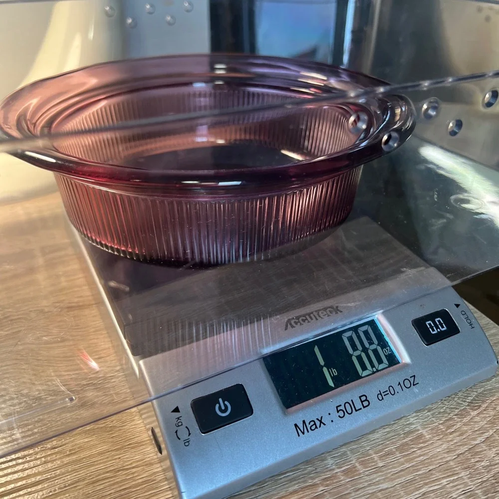 Corning Visions Cranberry Glass Casserole Dish V-30-B 24oz Ribbed Round Purple